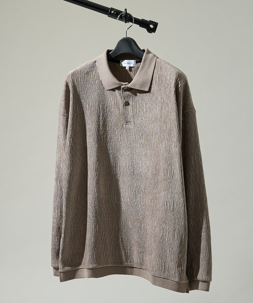 ABAHOUSE（アバハウス）の「ベロアプリーツ ニットポロシャツ / オーバーサイズ（ポロシャツ・メンズ・ブラウン/ネイビー/ブラック・46/48）」の11枚目の写真