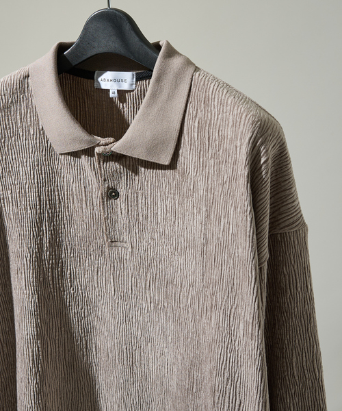 ABAHOUSE（アバハウス）の「ベロアプリーツ ニットポロシャツ / オーバーサイズ（ポロシャツ・メンズ・ブラウン/ネイビー/ブラック・46/48）」の18枚目の写真