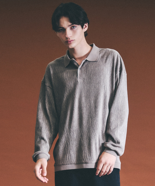 ABAHOUSE（アバハウス）の「ベロアプリーツ ニットポロシャツ / オーバーサイズ（ポロシャツ・メンズ・ブラウン/ネイビー/ブラック・46/48）」の19枚目の写真