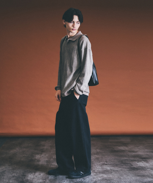 ABAHOUSE（アバハウス）の「ベロアプリーツ ニットポロシャツ / オーバーサイズ（ポロシャツ・メンズ・ブラウン/ネイビー/ブラック・46/48）」の21枚目の写真