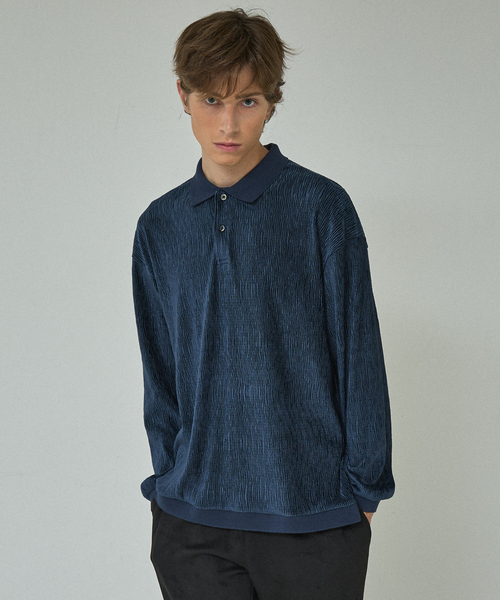 セール】ベロアプリーツ ニットポロシャツ / オーバーサイズ