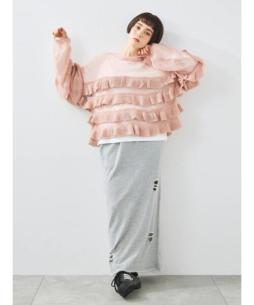 SM2（エスエムツー）の「インナーSETモヘアタッチシアーフリルニット（ニット/セーター・レディース・ベージュ/ピンク/カーキ/ブラック・F）」の8枚目の写真