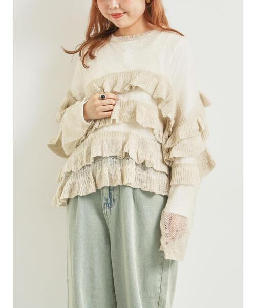 SM2（エスエムツー）の「インナーSETモヘアタッチシアーフリルニット（ニット/セーター・レディース・ベージュ/ピンク/カーキ/ブラック・F）」の22枚目の写真