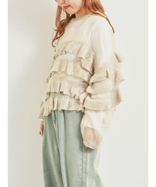 SM2（エスエムツー）の「インナーSETモヘアタッチシアーフリルニット（ニット/セーター・レディース・ベージュ/ピンク/カーキ/ブラック・F）」の20枚目の写真