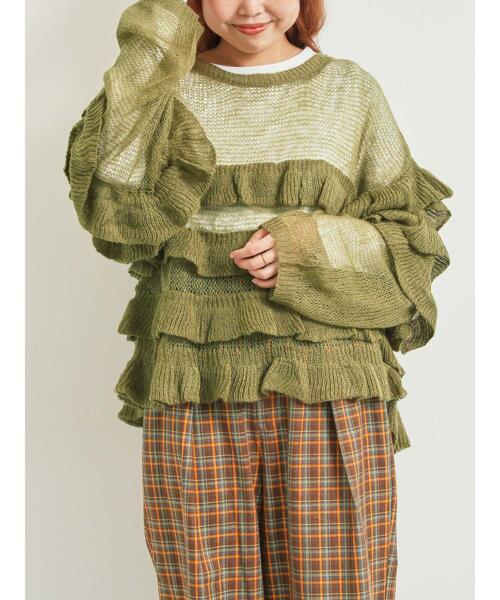 SM2（エスエムツー）の「インナーSETモヘアタッチシアーフリルニット（ニット/セーター・レディース・ベージュ/ピンク/カーキ/ブラック・F）」の4枚目の写真