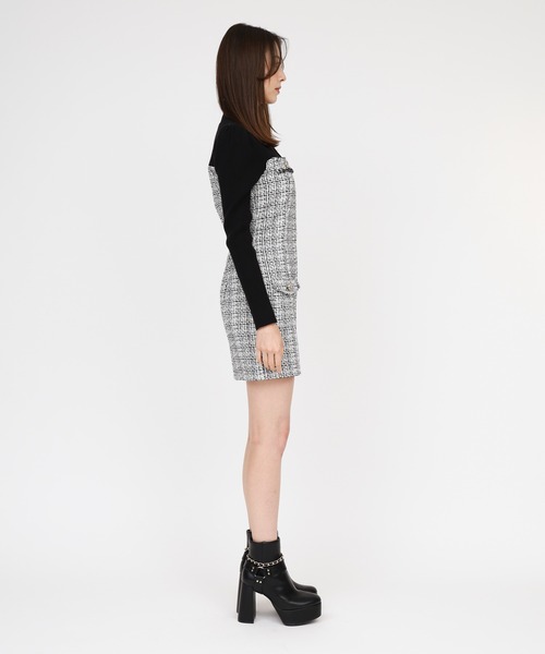 セール】ニットドッキングツイードタイトミニワンピース（ワンピース