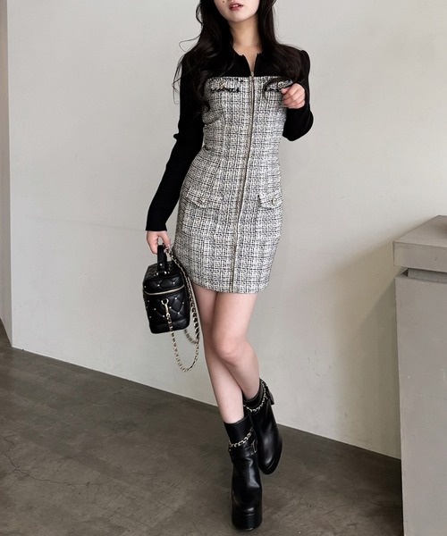 ROYAL PARTY（ロイヤルパーティー）の「ニットドッキングツイードタイトミニワンピース（ワンピース・レディース・ブラウン/マルチ/ピンク・FREE）」の11枚目の写真