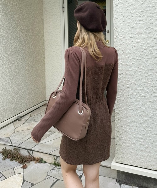 セール】ニットドッキングツイードタイトミニワンピース（ワンピース