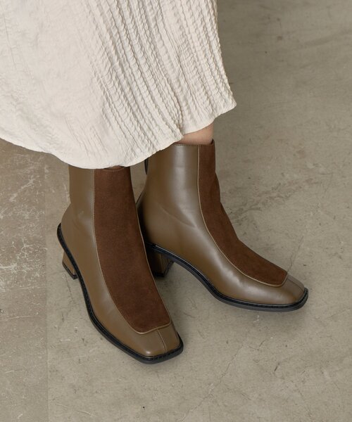 Jena espace merveilleux（ジェナ　エスパスメルヴェイユ）の「スエード切替配色ブーツ（ブーツ・レディース・ベージュ/ブラウン・MEDIUM/LARGE）」の8枚目の写真