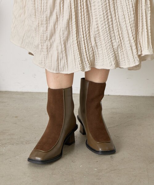 Jena espace merveilleux（ジェナ　エスパスメルヴェイユ）の「スエード切替配色ブーツ（ブーツ・レディース・ベージュ/ブラウン・MEDIUM/LARGE）」の10枚目の写真
