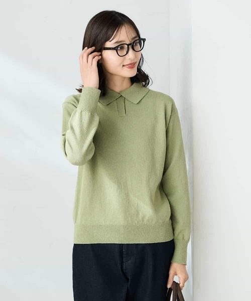 a.v.v(アーヴェヴェ)の「襟付きスキッパーニット(ニット/セーター・レディース・ミント/ブラウン・38)」の3枚目の写真