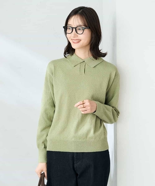 a.v.v(アーヴェヴェ)の「襟付きスキッパーニット(ニット/セーター・レディース・ミント/ブラウン・38)」の4枚目の写真