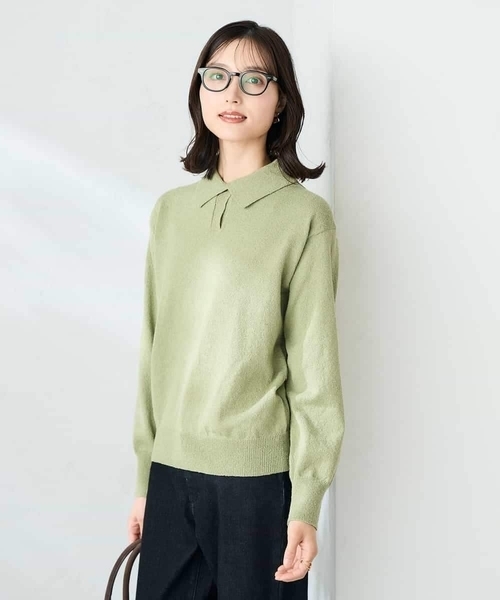 a.v.v(アーヴェヴェ)の「襟付きスキッパーニット(ニット/セーター・レディース・ミント/ブラウン・38)」の5枚目の写真