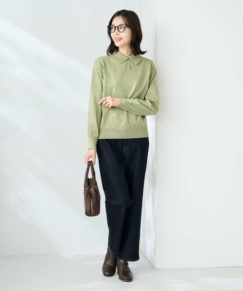 a.v.v(アーヴェヴェ)の「襟付きスキッパーニット(ニット/セーター・レディース・ミント/ブラウン・38)」の9枚目の写真