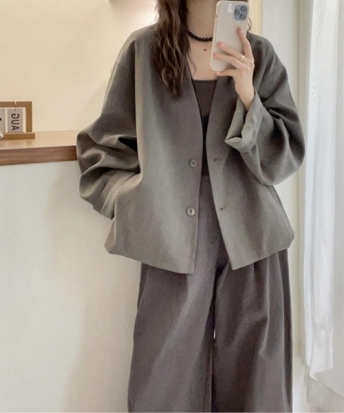 セール】ノーカラージャケット/ドロップショルダー（その他アウター