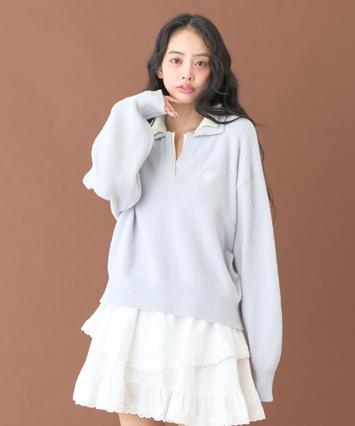 Mi-je(ミジェ)の「ダブルカラーニットプルオーバー【韓国ファッション】(ニット/セーター・レディース・ピンク/ライトブルー・F)」の11枚目の写真