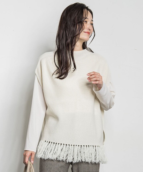 LAUTREAMONT(ロートレアモン)の「カシミヤシルクフリンジベスト(ニット/セーター・レディース・キャメル/オフホワイト・9号)」の1枚目の写真