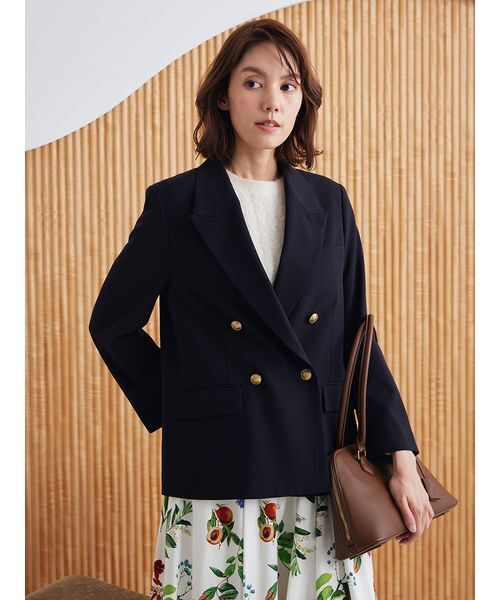 Mila Owen（ミラオーウェン）の「金釦ダブルブレストブレザー（テーラードジャケット・レディース・ブラウン/ダークネイビー/アイボリー・F）」の4枚目の写真