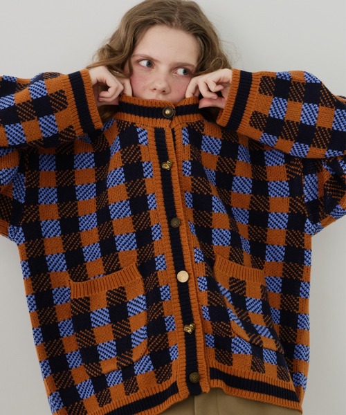 Unitage（ユニテージ）の「チェックニットカーディガン（カーディガン/ボレロ・レディース・ダークグリーン/ピンク/オレンジ・FREE）」の17枚目の写真