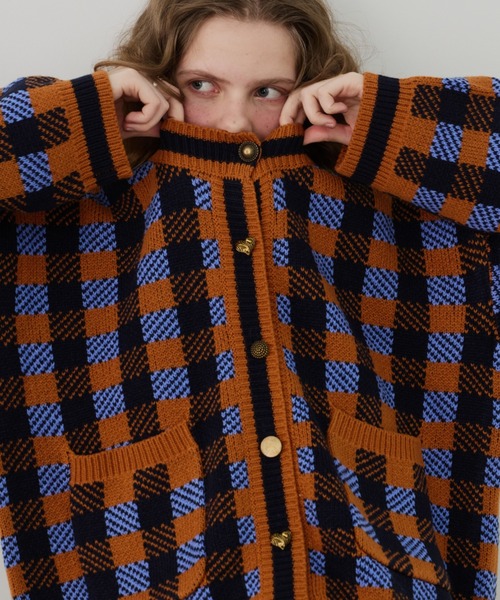 Unitage（ユニテージ）の「チェックニットカーディガン（カーディガン/ボレロ・レディース・ダークグリーン/ピンク/オレンジ・FREE）」の15枚目の写真