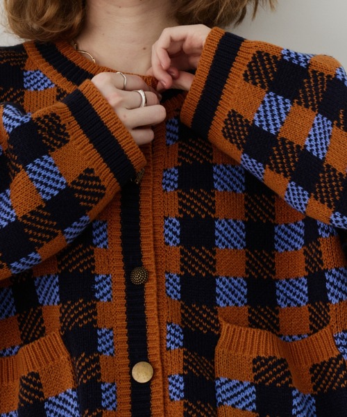 Unitage（ユニテージ）の「チェックニットカーディガン（カーディガン/ボレロ・レディース・ダークグリーン/ピンク/オレンジ・FREE）」の14枚目の写真