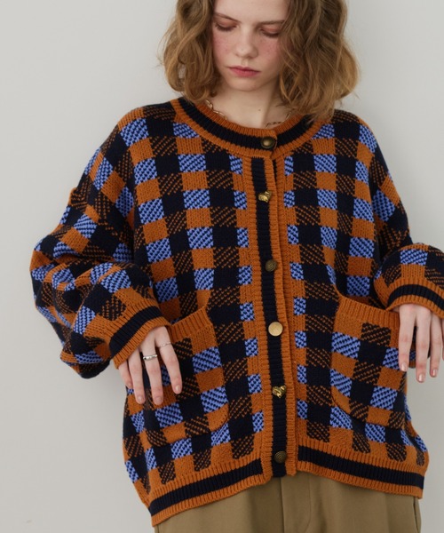 Unitage（ユニテージ）の「チェックニットカーディガン（カーディガン/ボレロ・レディース・ダークグリーン/ピンク/オレンジ・FREE）」の18枚目の写真