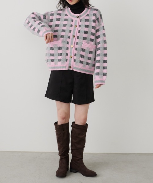 Unitage（ユニテージ）の「チェックニットカーディガン（カーディガン/ボレロ・レディース・ダークグリーン/ピンク/オレンジ・FREE）」の10枚目の写真