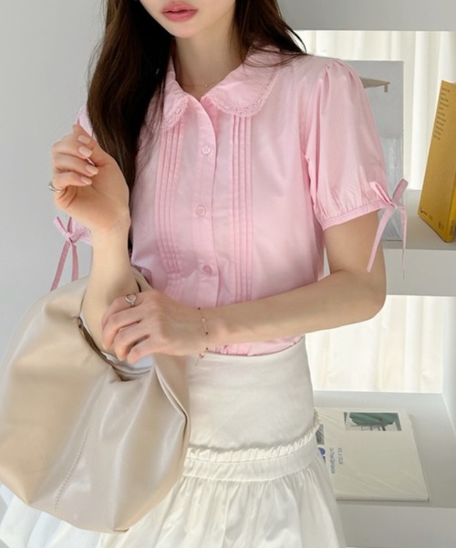 Ada.(エイダ)の「丸襟 ピンタックデザイン パフスリーブブラウス(シャツ/ブラウス・レディース・ブルー/ホワイト/ピンク/イエロー・FREE)」の22枚目の写真