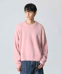 エッセンシャルヘアリーラウンドニット_ピンク