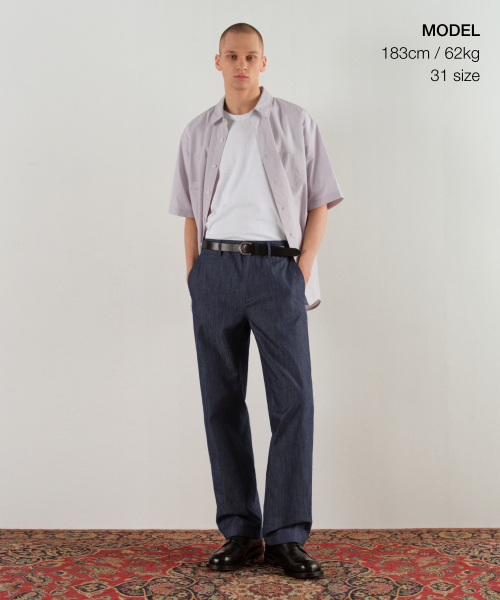 MUSINSA STANDARD（ムシンサスタンダード）の「スラブデニムライクオフィサーパンツ [ミディアムインディゴ]（スラックス・メンズ・その他・40/38/33/26/27/28/29/42/36/34/32/30/31）」の2枚目の写真