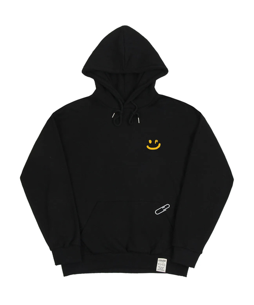 [UNISEX]スモールドローイングスマイルフードティー_ブラック