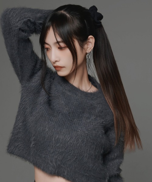 .KOM(ドットコム)の「『.KOM/ドットケーオーエム』クロップニット【GC】(ニット/セーター・レディース・グレー/ブラック/ブラウン/ホワイト・FREE)」の3枚目の写真