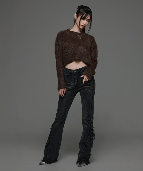 .KOM(ドットコム)の「『.KOM/ドットケーオーエム』クロップニット【GC】(ニット/セーター・レディース・グレー/ブラック/ブラウン/ホワイト・FREE)」の5枚目の写真