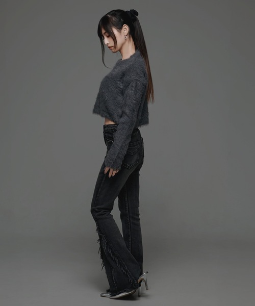 .KOM(ドットコム)の「『.KOM/ドットケーオーエム』クロップニット【GC】(ニット/セーター・レディース・グレー/ブラック/ブラウン/ホワイト・FREE)」の9枚目の写真