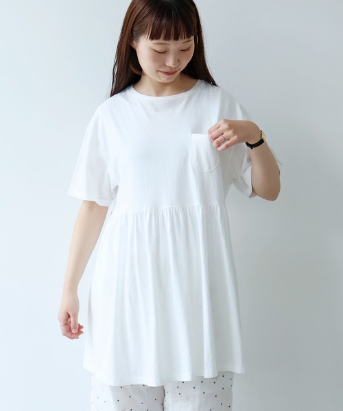 bulle de savon(ビュルデサボン)の「30/-CM 天竺 tunic Tシャツ(Tシャツ/カットソー・レディース・ホワイト・FREE)」の1枚目の写真
