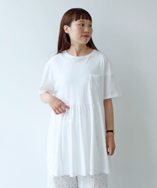 bulle de savon(ビュルデサボン)の「30/-CM 天竺 tunic Tシャツ(Tシャツ/カットソー・レディース・ホワイト・FREE)」の6枚目の写真