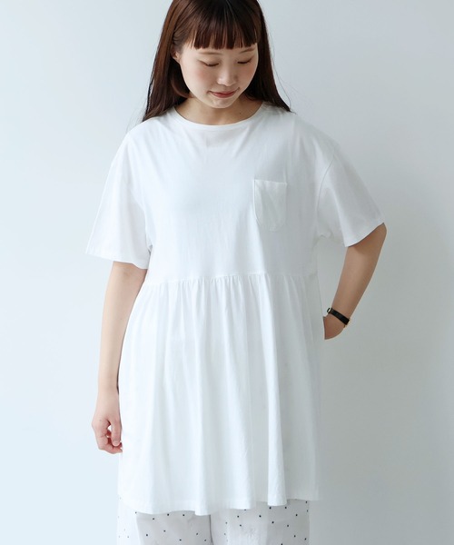 bulle de savon(ビュルデサボン)の「30/-CM 天竺 tunic Tシャツ(Tシャツ/カットソー・レディース・ホワイト・FREE)」の2枚目の写真