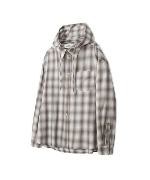 COSTUME O’CLOCK（コスチュームオクロック）の「[フード脱着] チェックフードロングスリーブシャツ 2 COLOR COOSSH194（シャツ/ブラウス・レディース・ベージュ/ネイビー・SMALL/MEDIUM/LARGE）」の2枚目の写真