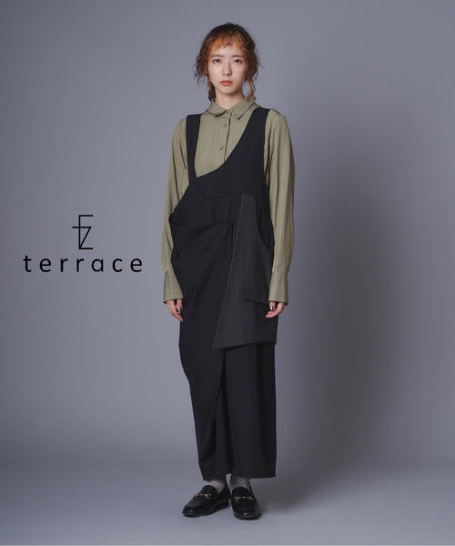 terrace(テラス)の「アシメトリーラップデザインジャンスカワンピース(ワンピース・レディース・ブラック/ブラウン・MEDIUM)」の2枚目の写真