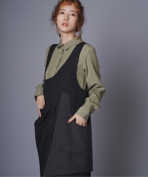 terrace(テラス)の「アシメトリーラップデザインジャンスカワンピース(ワンピース・レディース・ブラック/ブラウン・MEDIUM)」の3枚目の写真