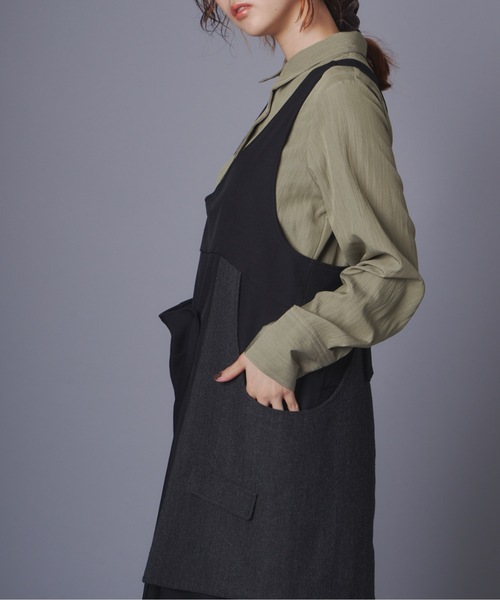 terrace(テラス)の「アシメトリーラップデザインジャンスカワンピース(ワンピース・レディース・ブラック/ブラウン・MEDIUM)」の5枚目の写真
