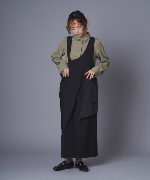terrace(テラス)の「アシメトリーラップデザインジャンスカワンピース(ワンピース・レディース・ブラック/ブラウン・MEDIUM)」の14枚目の写真