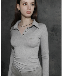 MAGORENSEOUL（マゴレンソウル）の「Metal Triclip Polo Long Sleeve Melange Grey（ポロシャツ）」