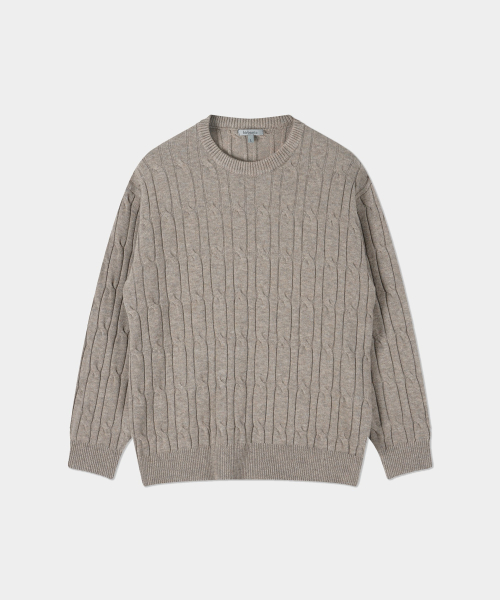 【BEIGE】トップス Soft Washable Cable Round Knit - Beige