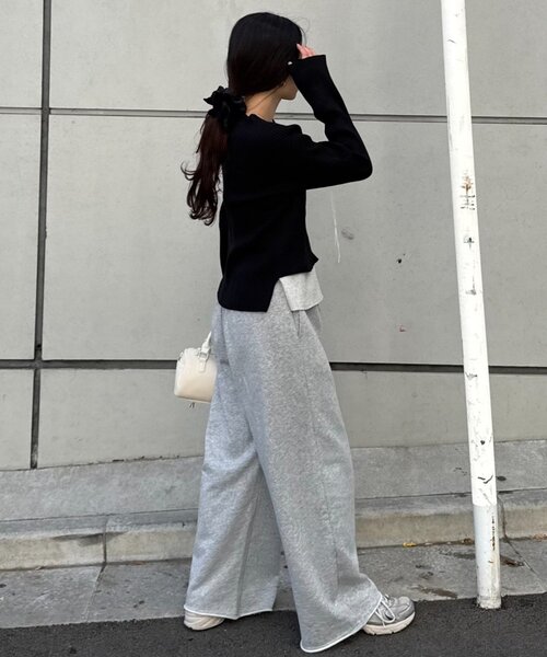 CIAOPANIC TYPY（チャオパニックティピー）の「【マイナス3kg見え】レイヤードライクマルチウェイ配色リブニットカーデ（カーディガン/ボレロ・レディース・サックスブルー/レッド/ブラック/グレー/ブラウン/イエロー・ONE SIZE）」の11枚目の写真