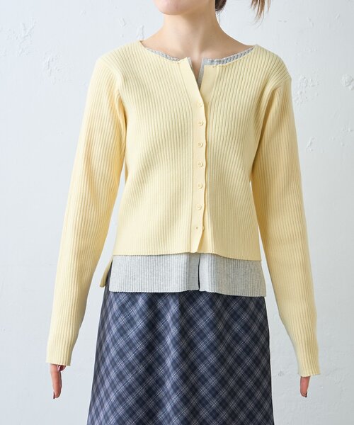 CIAOPANIC TYPY（チャオパニックティピー）の「【マイナス3kg見え】レイヤードライクマルチウェイ配色リブニットカーデ（カーディガン/ボレロ・レディース・サックスブルー/レッド/ブラック/グレー/ブラウン/イエロー・ONE SIZE）」の12枚目の写真