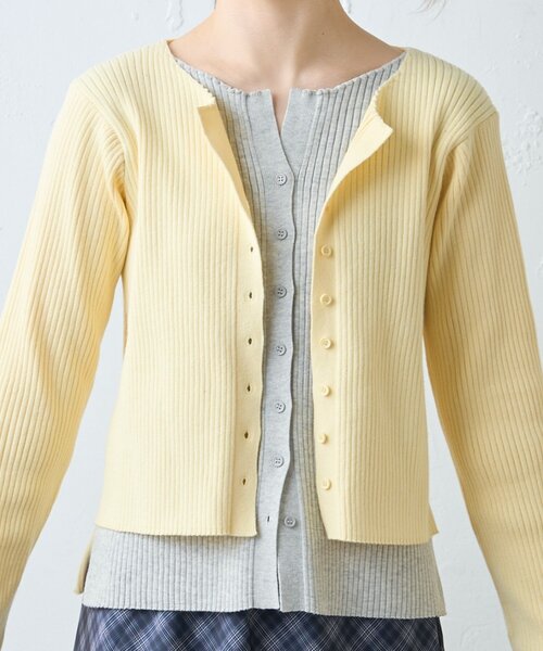 CIAOPANIC TYPY（チャオパニックティピー）の「【マイナス3kg見え】レイヤードライクマルチウェイ配色リブニットカーデ（カーディガン/ボレロ・レディース・サックスブルー/レッド/ブラック/グレー/ブラウン/イエロー・ONE SIZE）」の15枚目の写真