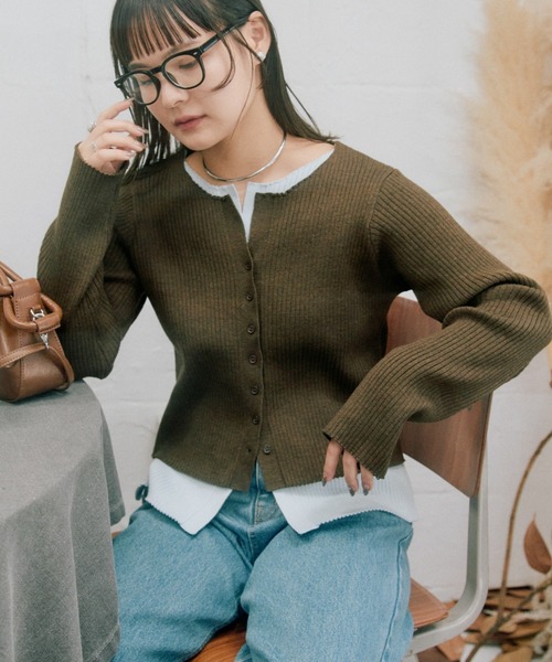 CIAOPANIC TYPY（チャオパニックティピー）の「【マイナス3kg見え】レイヤードライクマルチウェイ配色リブニットカーデ（カーディガン/ボレロ・レディース・サックスブルー/レッド/ブラック/グレー/ブラウン/イエロー・ONE SIZE）」の4枚目の写真