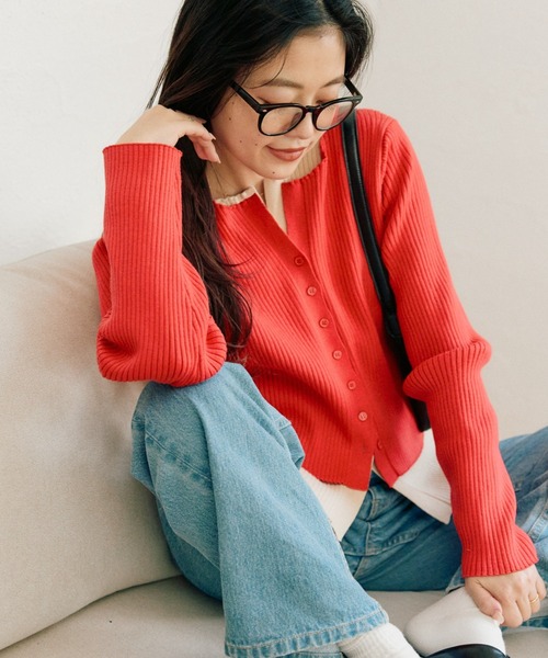 CIAOPANIC TYPY(チャオパニックティピー)の「【マイナス3kg見え】レイヤードライクマルチウェイ配色リブニットカーデ(カーディガン/ボレロ・レディース・サックスブルー/レッド/ブラック/グレー/ブラウン/イエロー・ONE SIZE)」の15枚目の写真