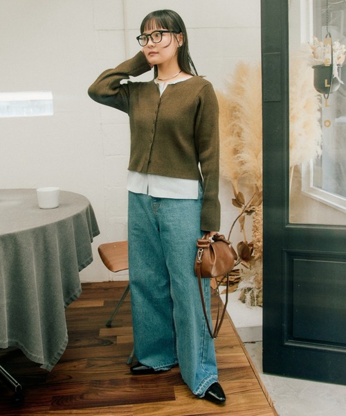 CIAOPANIC TYPY(チャオパニックティピー)の「【マイナス3kg見え】レイヤードライクマルチウェイ配色リブニットカーデ(カーディガン/ボレロ・レディース・サックスブルー/レッド/ブラック/グレー/ブラウン/イエロー・ONE SIZE)」の19枚目の写真